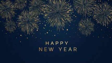 Happy New Year Celebration with Golden Fireworks Display.