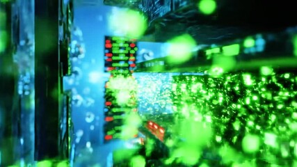 Futuristic server room with glowing lights and data streams; abstract design - Powered by Adobe