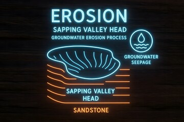 Neon Erosion Infographic with Geological Weathering Processes for Earth Science Education
