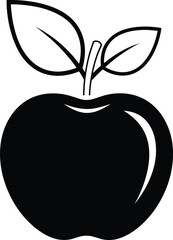 Apple Silhouette Illustration – Isolated on Transparent Background – Bold Black Apple Icon with Leaves