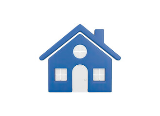 Obraz premium Blue 3D House Icon With White Windows Door and Roof Detail Isolated on Black Background with Studio Lighting and Reflective Surface