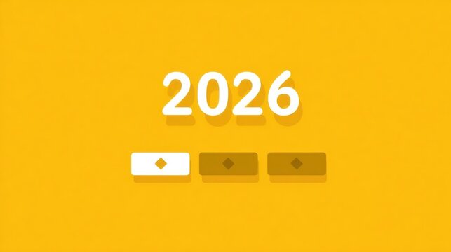 Bright yellow background with the year 2026 displayed in white text and three progress bars below