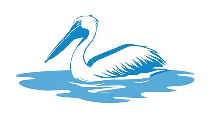 Fototapeta premium Blue Pelican Floating on Water Silhouette Graphic bird Photo