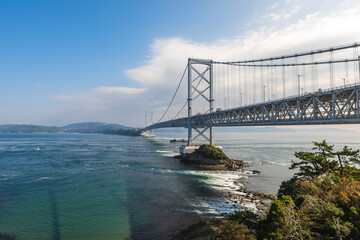 Onaruto Bridge links Minamiawaji, on Awaji with Naruto, Tokushima on Oge in Japan