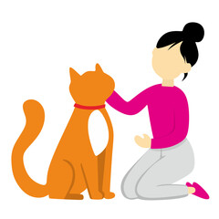 Woman Petting Orange Cat Animal Illustration