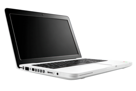 Laptop on a desk: A modern laptop computer sits open, displaying a blank screen, suggesting endless possibilities for work, communication, or creativity.