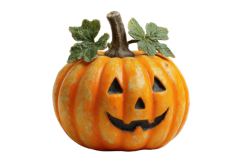 Jack-o'-lantern's Glee: A carved pumpkin with a joyous, grinning face and whimsical foliage, embodying the spirit of autumn and the thrill of Halloween.