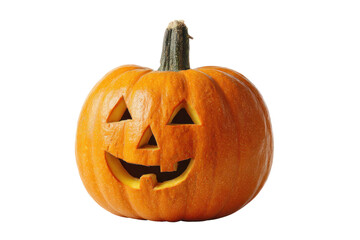 Festive Carved Pumpkin: A classic jack-o'-lantern, gleam with a warm, inviting smile, is ready to light up the night for Halloween.