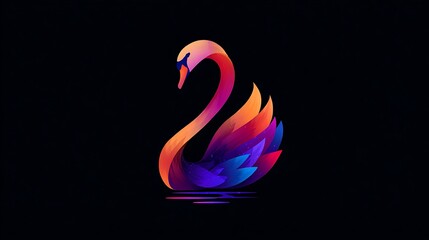 Naklejka premium Colorful Swan Logo on Photo Black Background with Water Reflection stock liquid