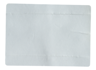 White adhesive glued paper sticker label with transparent background cut out design element