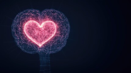 Digital Illustration of a Brain with a Heart Shape Symbolizing Love and Emotion