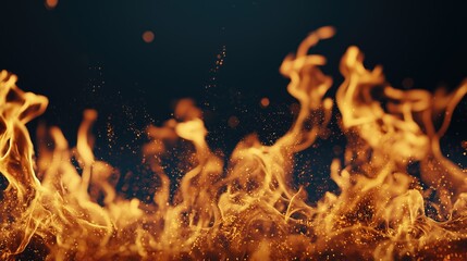 Vivid flames dance brightly against a dark backdrop, creating a captivating display of heat and energy.