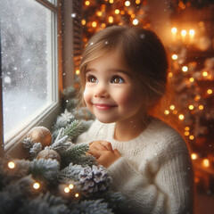little girl with christmas tree
