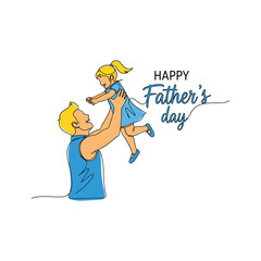 Happy father's day continuous line art illustration showing a father lifting his smiling daughter joyfully above.