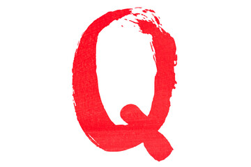 Red brush stroke letter Q on transparent background
