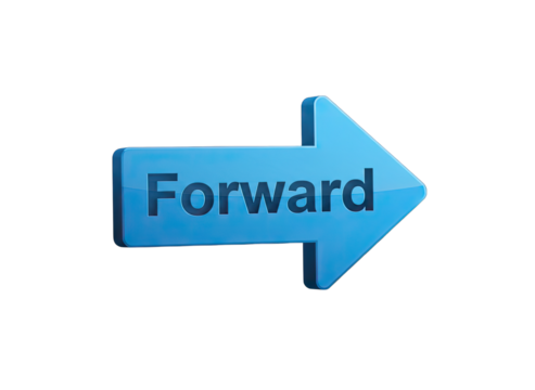 Blue Glossy Arrow With The Word Forward Embossed Symbolizing Progress Direction And Movement Isolated On A Clean Transparent Background
