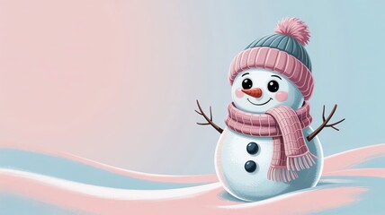 Luxury pastel Christmas 3d snowman illustration with soft modern styling and open text space, perfect for holiday cards and festive design work