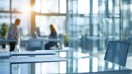 Blurred bright open space office. Abstract light bokeh at office interior background for design.