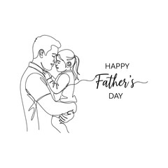 Continuous line art of a father embracing his daughter, a heartfelt illustration for happy father's day celebration.