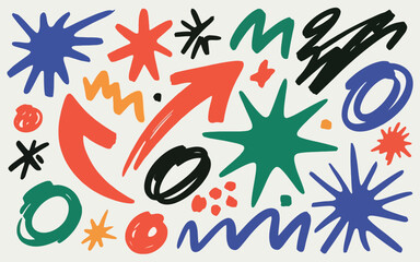 Colorful Abstract Shapes and Lines on a Cream Background Playful and Modern