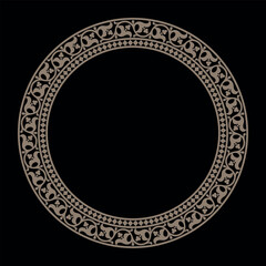 Oriental vector round gold frame with arabesques and floral elements. Abstract ornament. Vintage, ethnic vector frame. Pattern frame for round surfaces, household utensils, textiles, embroidery, plate