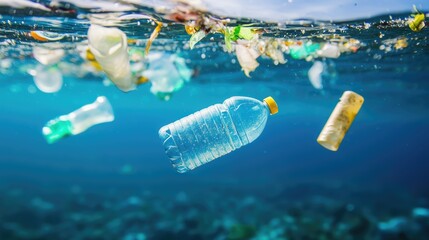 Ocean Pollution - Plastic waste in the ocean symbolizing pollution.