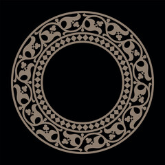 Abstract ornament. Vintage, ethnic vector frame. Oriental vector round gold frame with arabesques and floral elements. Pattern frame for round surfaces, household utensils, textiles, embroidery, plate