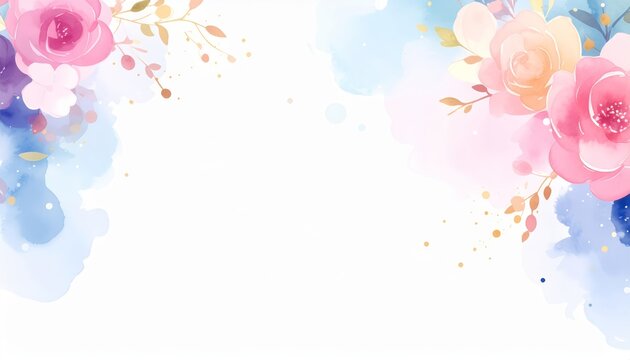 Exquisite watercolor floral background design with central blank space for custom text.