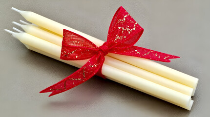Decorative candles tied with a red ribbon are perfect for special occasions.