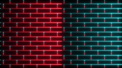 Neon glowing brick wall animation. Futuristic light grid pattern, cyberpunk LED light background, seamless looping brick texture for modern motion graphics and digital video in 4K. - Powered by Adobe