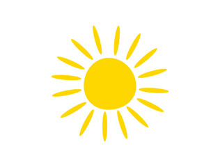 Simple Hand Drawn Yellow Sun Icon Vector Illustration Isolated on White Background.