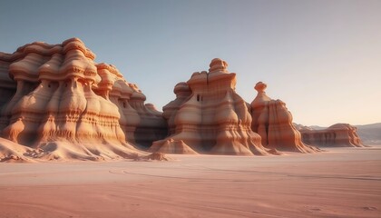 Layered Sandstone Formations in Peaceful Desert 