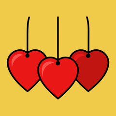 Hanging heart tags yellow circle vibrant red love vector
