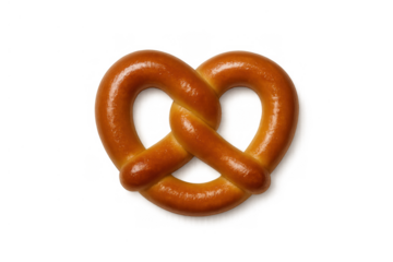 Heart-shaped golden baked pretzel, a classic german snack, on a clear background for a delightful indulgence