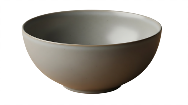 A simple studio shot of a round gray bowl with a smooth surface on a black isolated background