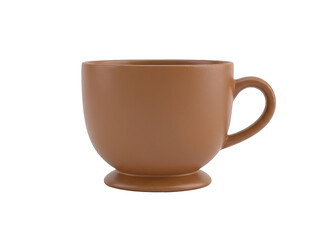 Brown Ceramic Coffee Cup with Handle and Pedestal Base on Transparent Background