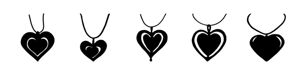 Fototapeta premium Set of five unique heart-shaped necklace pendants vector graphics.