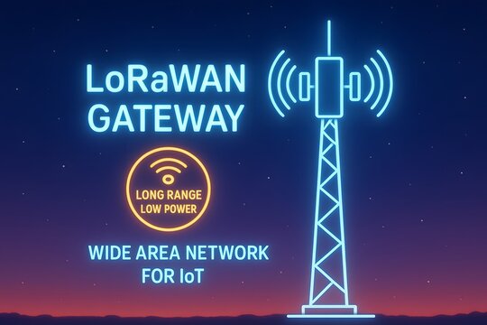 LoRaWAN Gateway Infographic with Long Range Connectivity for IoT Network Implementation
