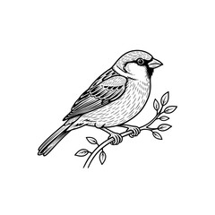 Obraz premium Detailed line drawing of a small bird perched on a branch