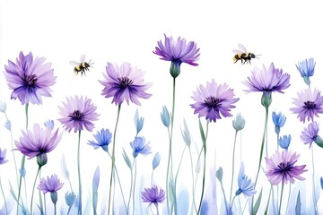 Vector white background with flowers chamomile, cornflowers