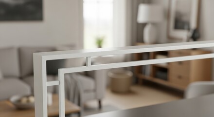 Airy modern counter frame with blurred home view white