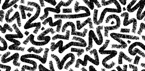 Seamless abstract pattern with chaotic hand-drawn grunge scribble lines. Modern black and white vector background for fabric, wallpaper, and urban design.