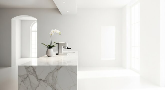 Bright counter design with serene interior fade white
