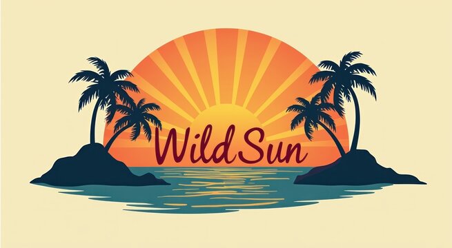 Sunset with palm trees and the word wild sun