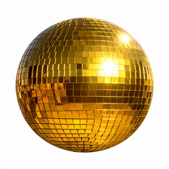 shining golden disco ball with light sparkles isolated on a white background