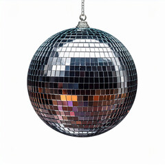 shining silver disco ball with light sparkles isolated on a white background