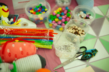 A set of different accessories for children's creativity.