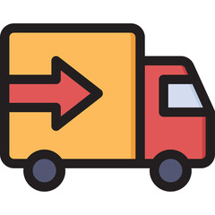 Red And Yellow Delivery Truck With A Red Arrow On The Side And Four Wheels On A Transparent Background