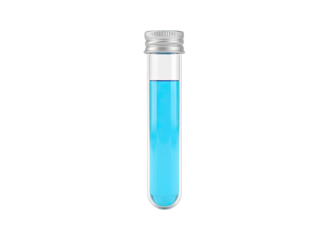 Clear Glass Test Tube Containing Blue Liquid With Silver Cap Studio Shot Isolated On Black Background