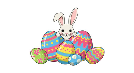 Easter Bunny with Decorated Eggs A Colorful Celebration of Spring and New Beginnings
